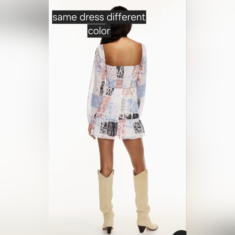 Aritzia Wilfred Free Tempest Smocked Mini Dress Square Neck Boho Western Farm - Picture 13 of 16
